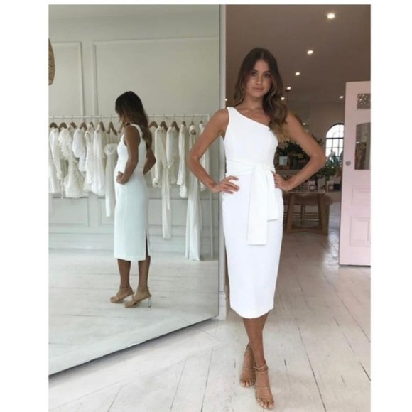 Shona Joy - Lucy One Shoulder Midi Dress Ivory Sizes AU8 to AU14 - Picture 2 of 5